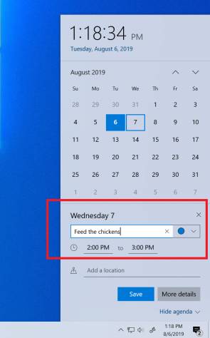Kalender in Windows 10